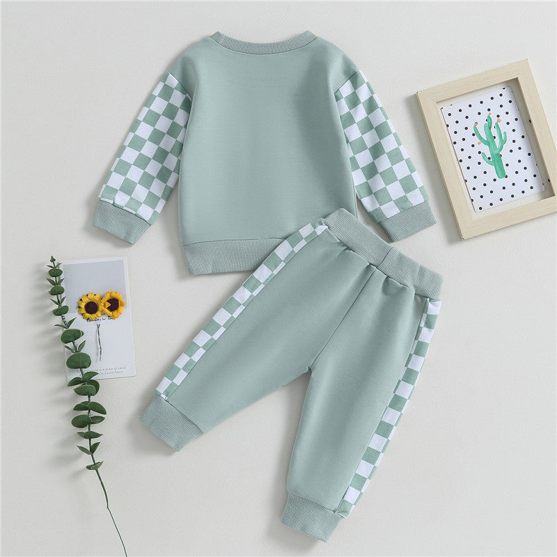 Green checkerboard sweatshirt and joggers set