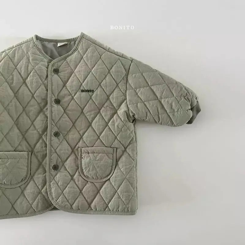 Green diamond quilted padded jacket with pockets