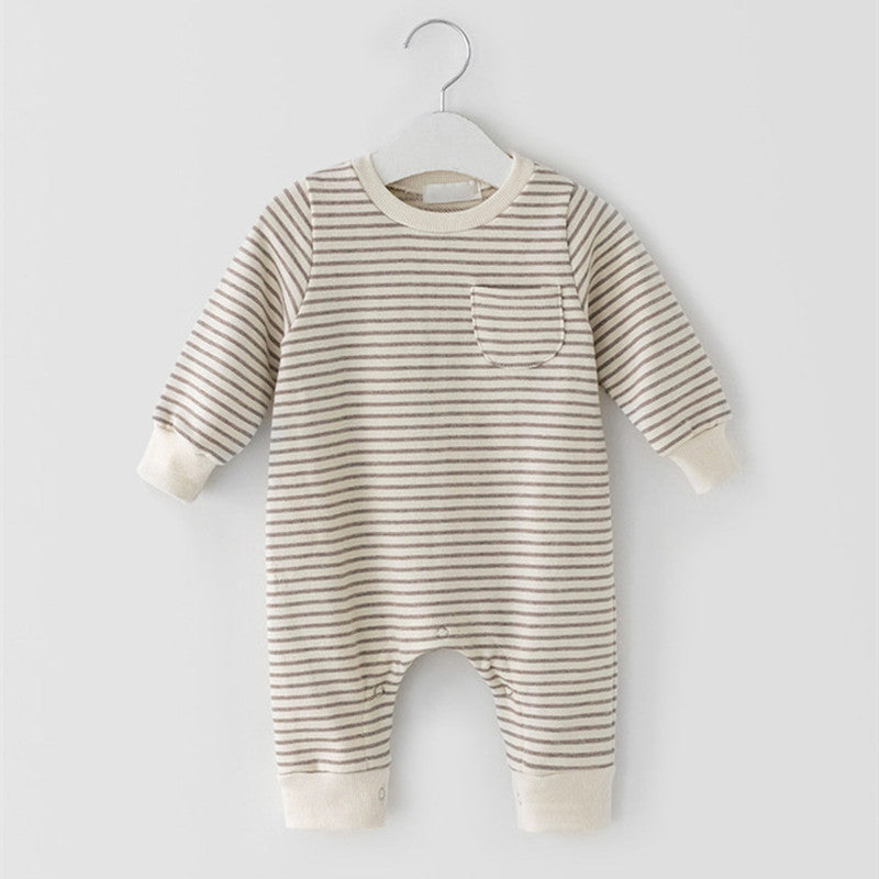 Grey striped long sleeve baby jumpsuit