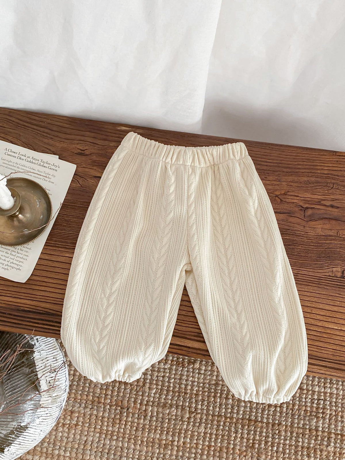 Light beige lightweight baby trousers