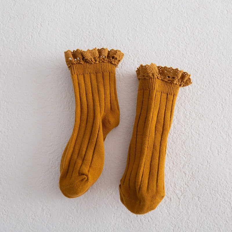 Mustard ribbed socks with frill top