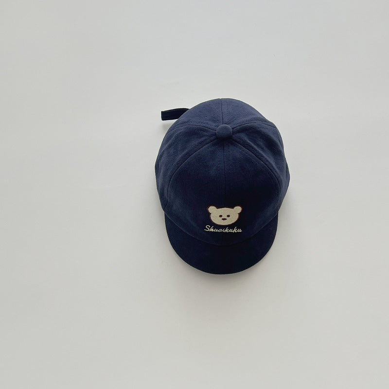 Navy blue bear embroidered baby cap