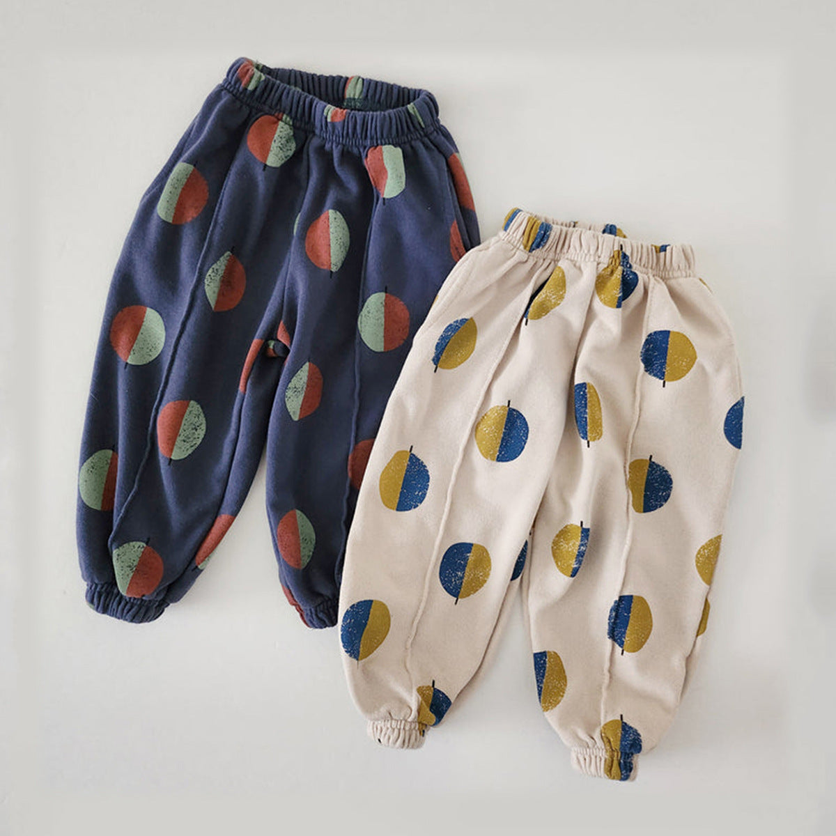 Navy and beige dot print pajama joggers