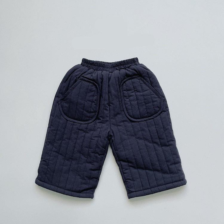 Navy quilted straight-leg toddler pants