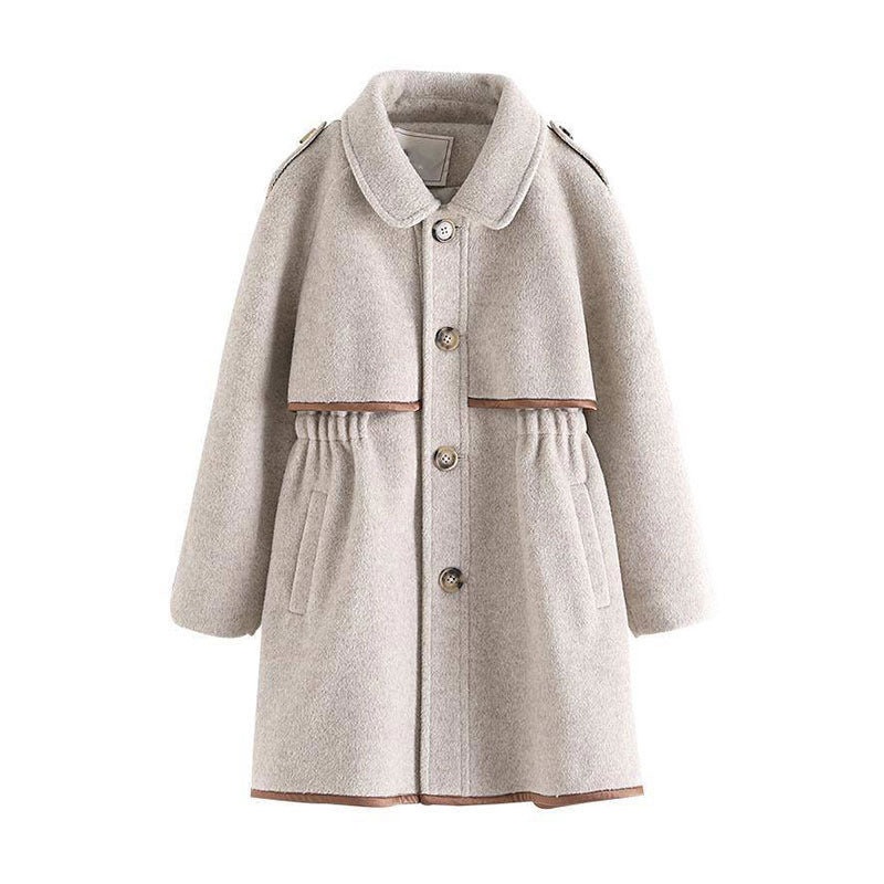 Oatmeal girls wool coat on white background