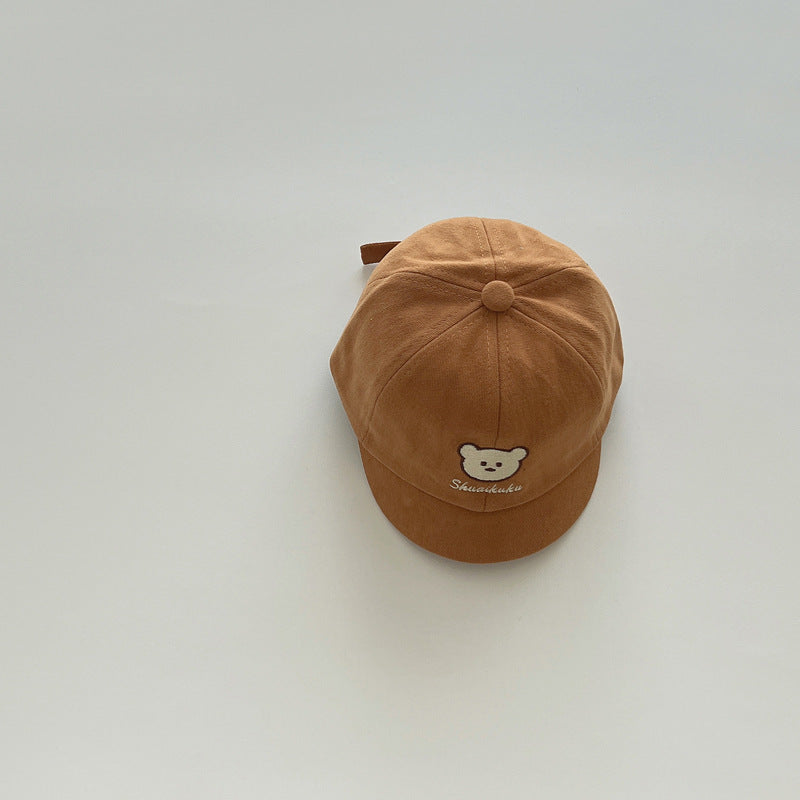 Orange bear embroidered baby cap