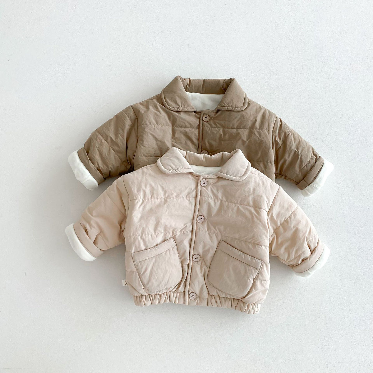 Beige and brown padded velvet baby coats