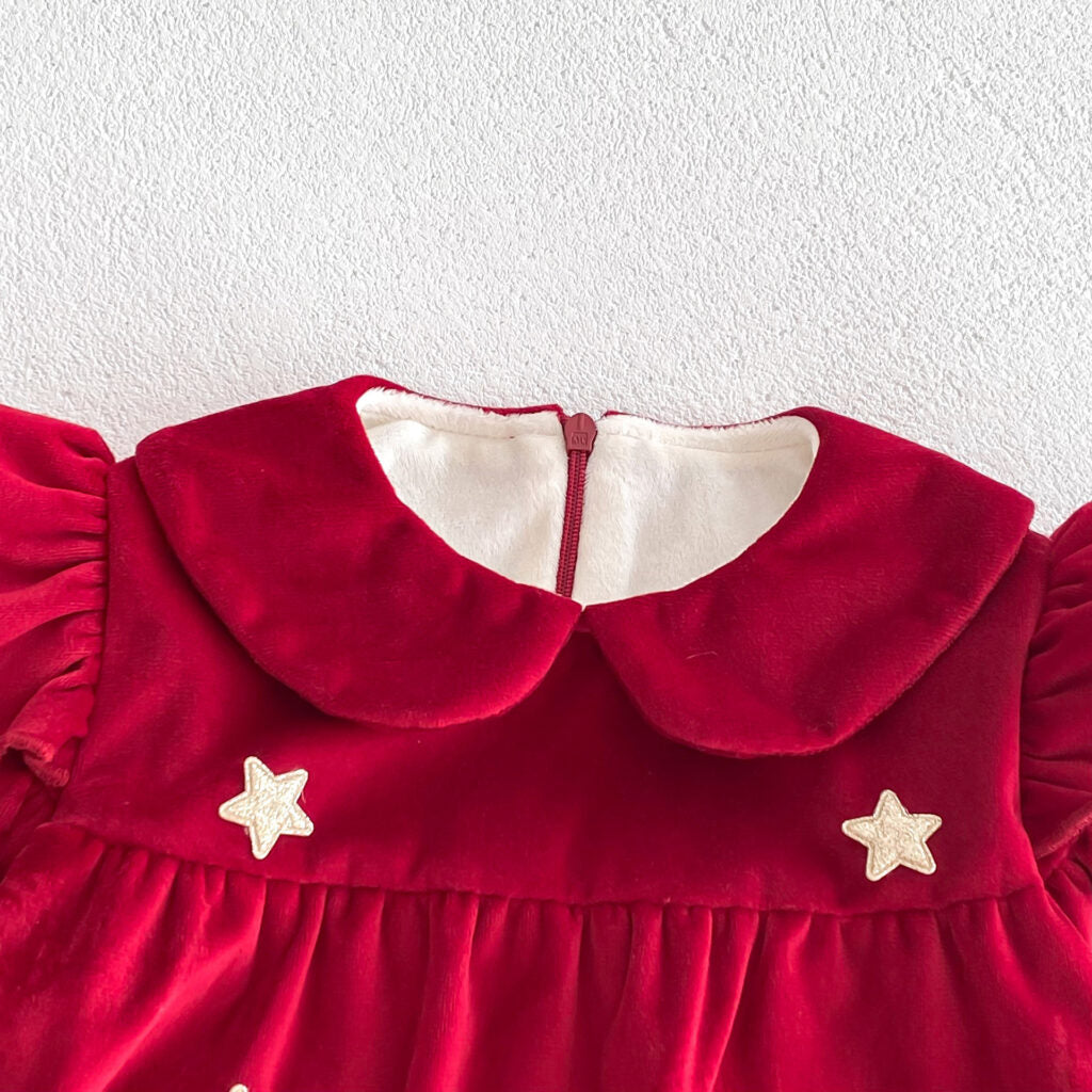 Close-up of Peter Pan collar and embroidered stars
