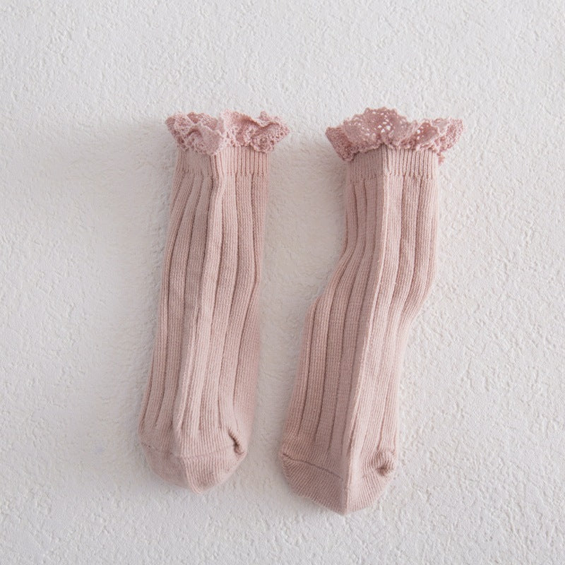 Pink ribbed socks with frill top