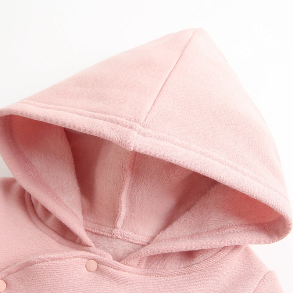 Close-up of pink jumpsuit hood