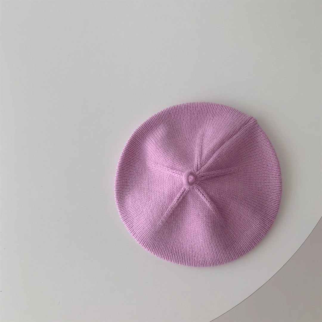 Purple knitted baby beret