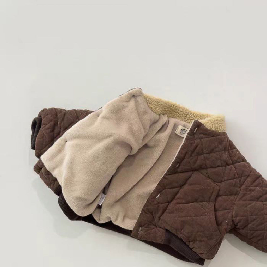 Close-up of soft plush lining inside quilted baby jacket