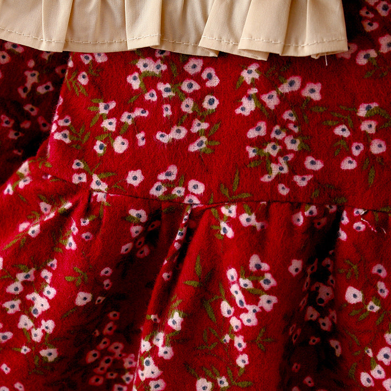 Close-up of red floral print fabric