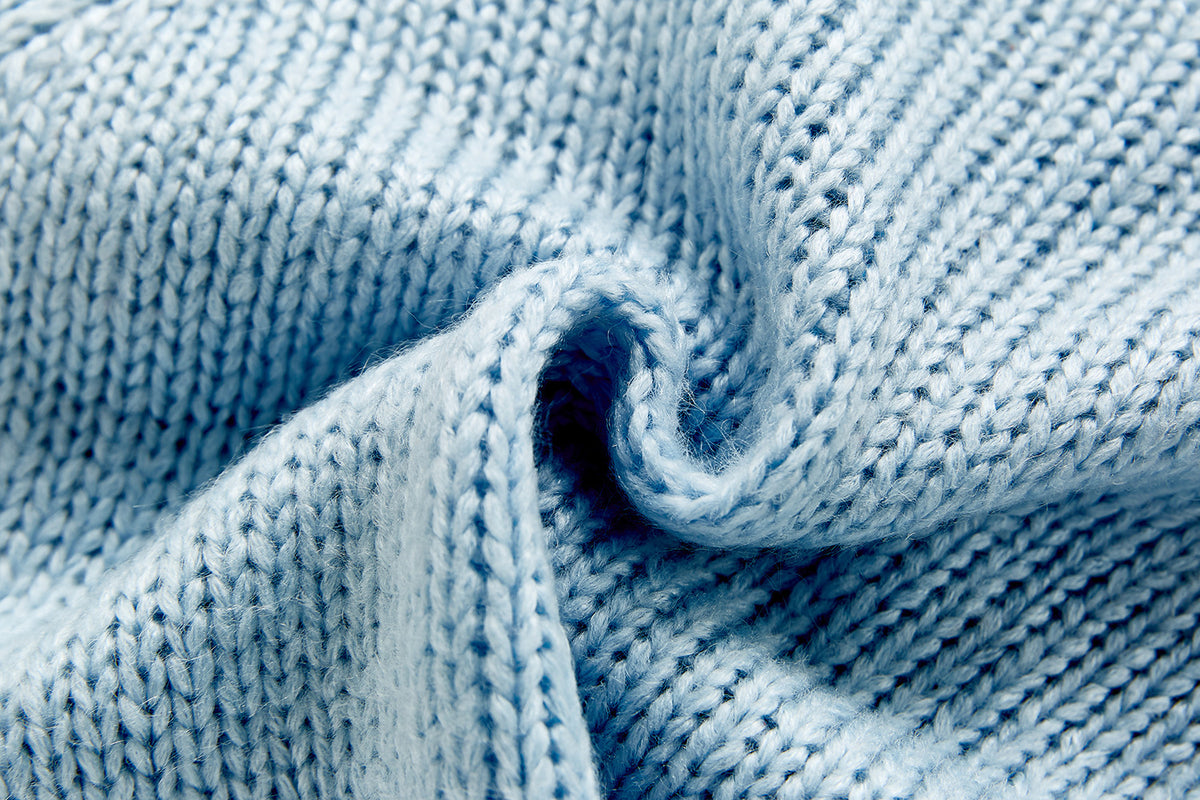 Close-up of soft blue knit texture