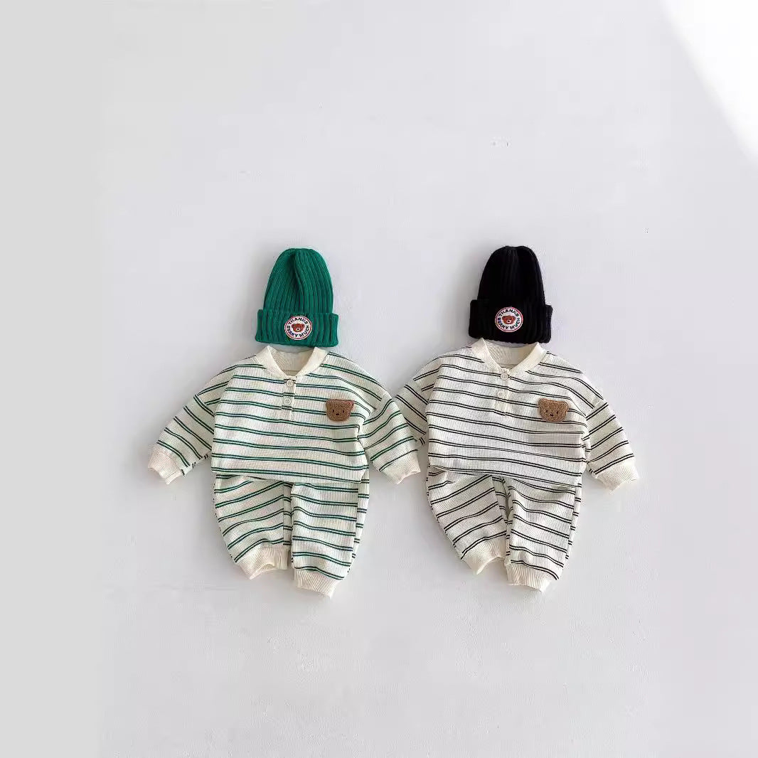 Two striped bear sets styled with beanies