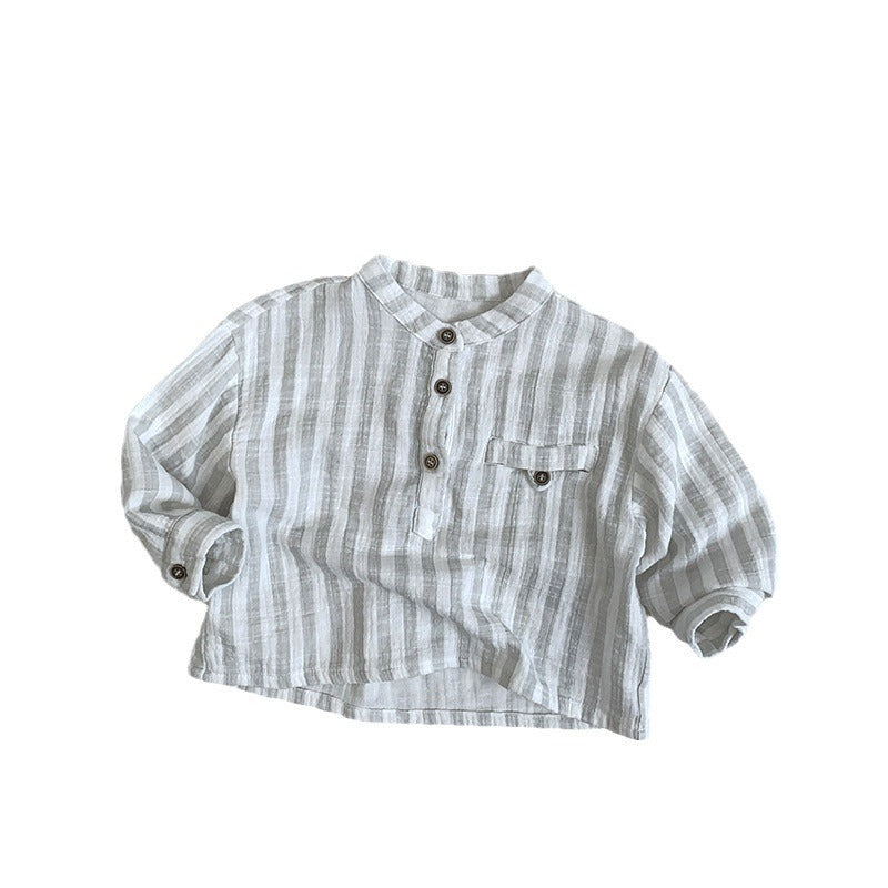 Striped henley shirt on white background