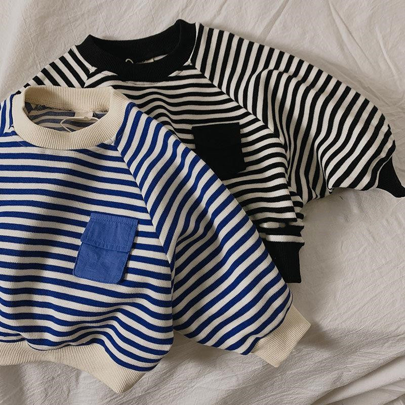 Black and blue striped pocket sweatshirts