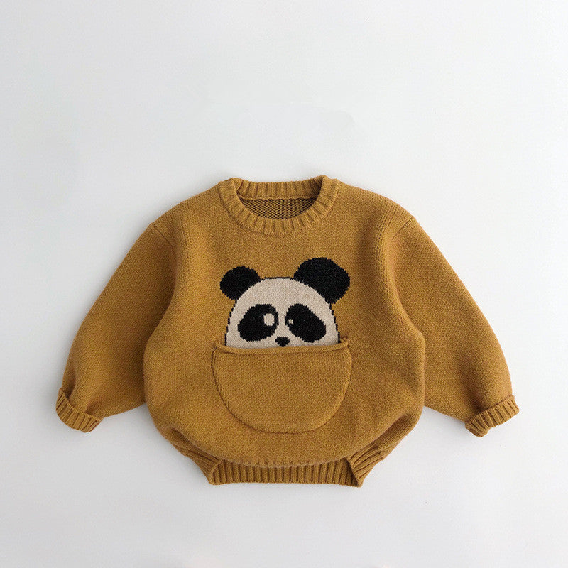 Turmeric yellow knit sweater with panda pocket