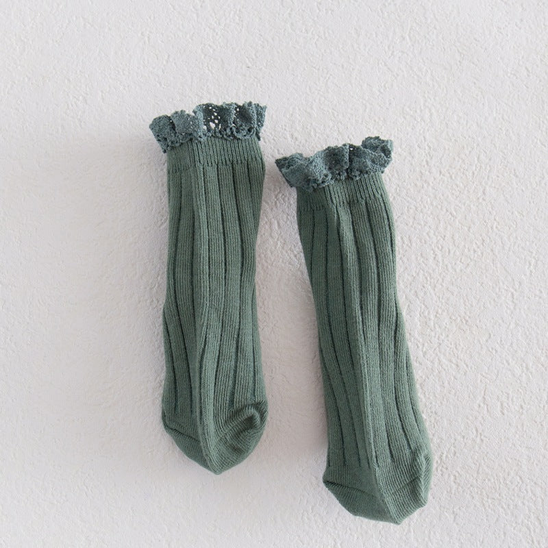 Turquoise green ribbed frill socks