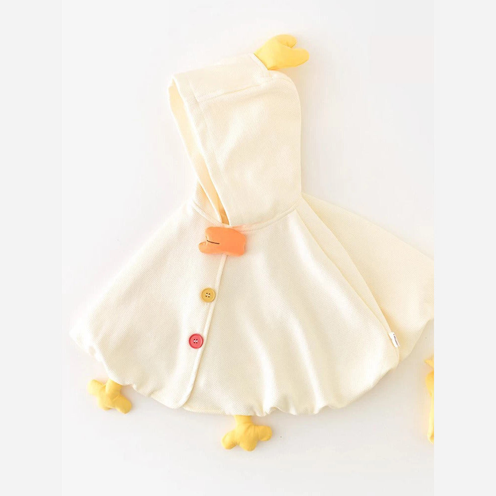 Side view of cream chick hooded baby cape