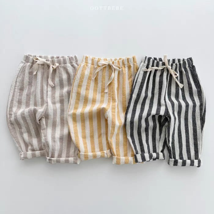 Gray, yellow and black vertical striped baby pants