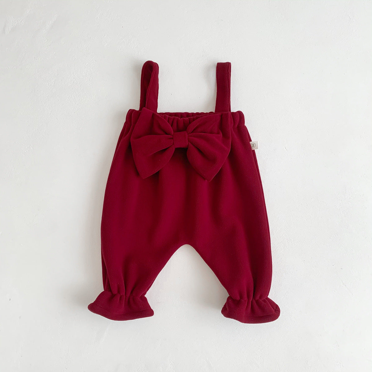Wine red velvet suspender jumpsuit with big bow