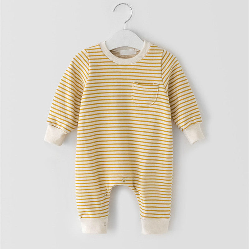 Yellow striped long sleeve baby jumpsuit