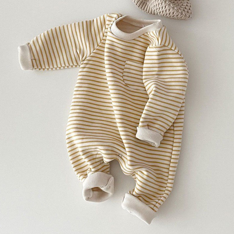 Yellow striped long sleeve baby jumpsuit