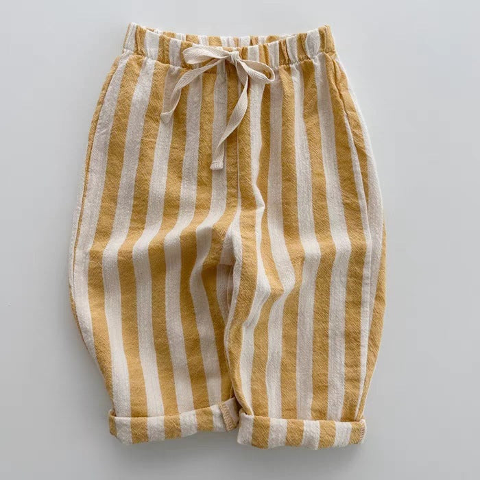 Yellow vertical striped drawstring pants