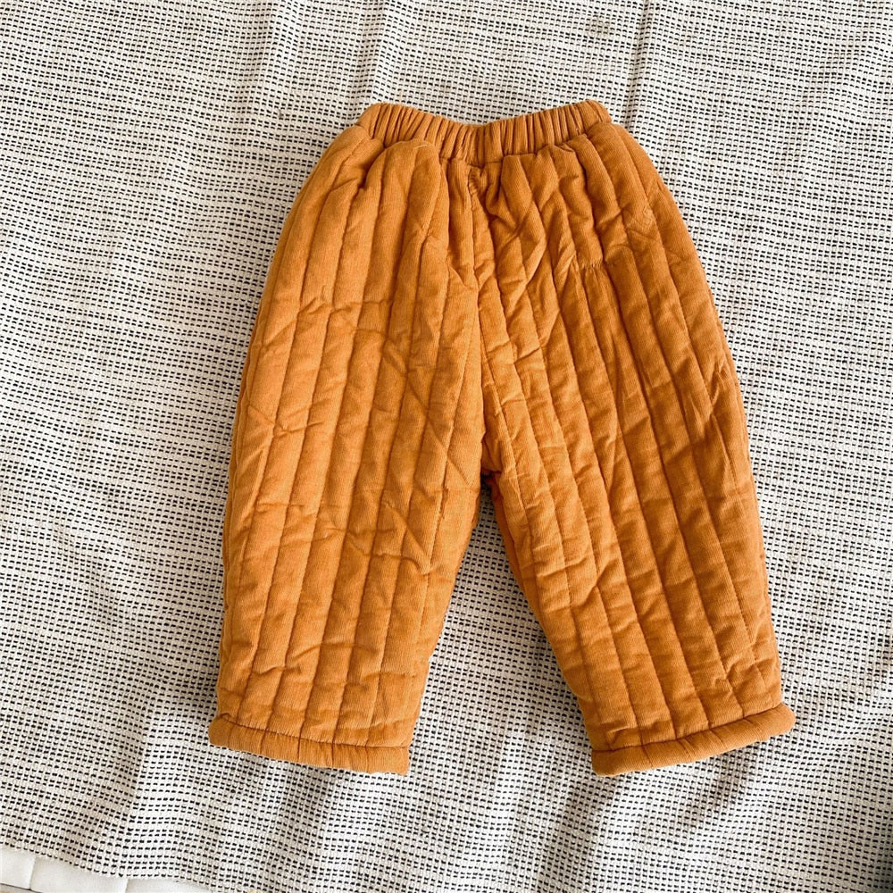 Solid Color Corduroy Quilted Trousers