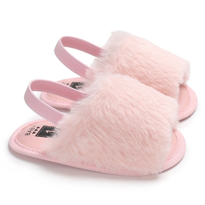 Faux Fur Slippers With Elastic Strap