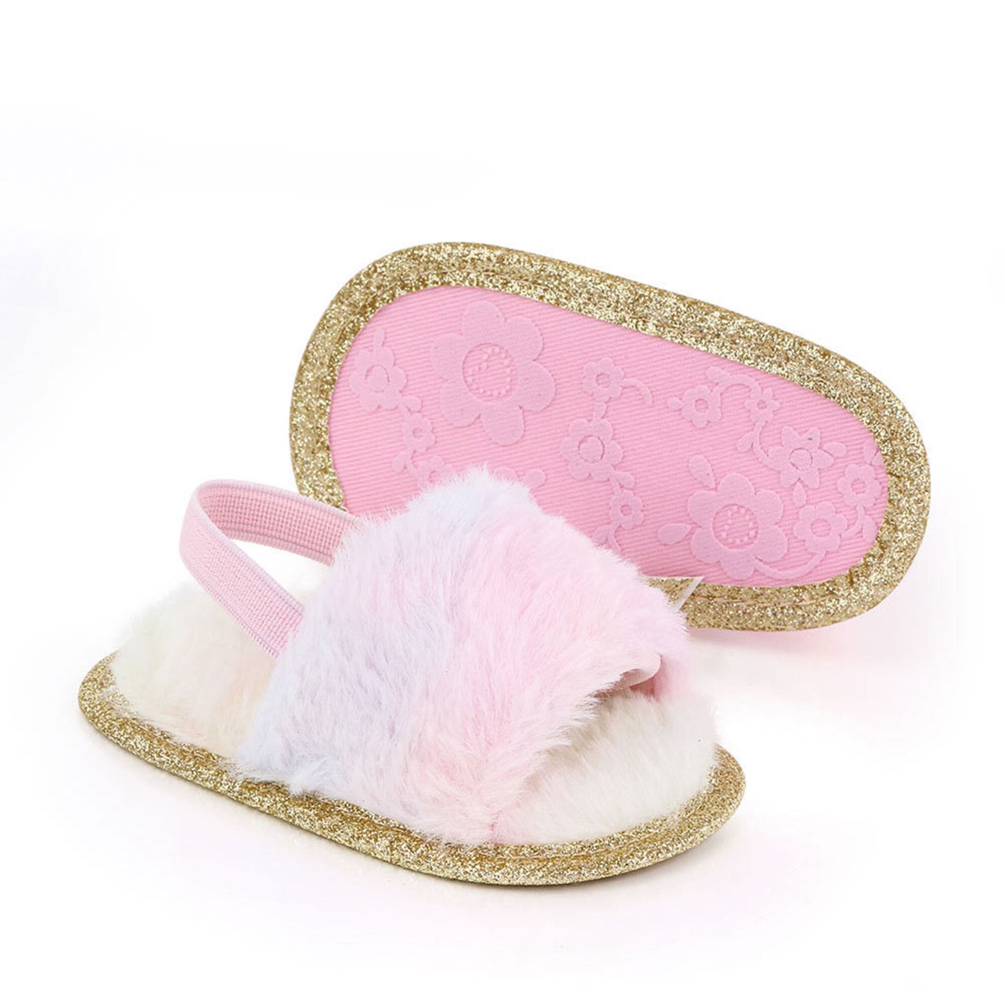 Faux Fur Slippers With Elastic Strap