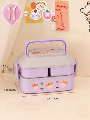 Cartoon Stickers Double Layers Lunch Box