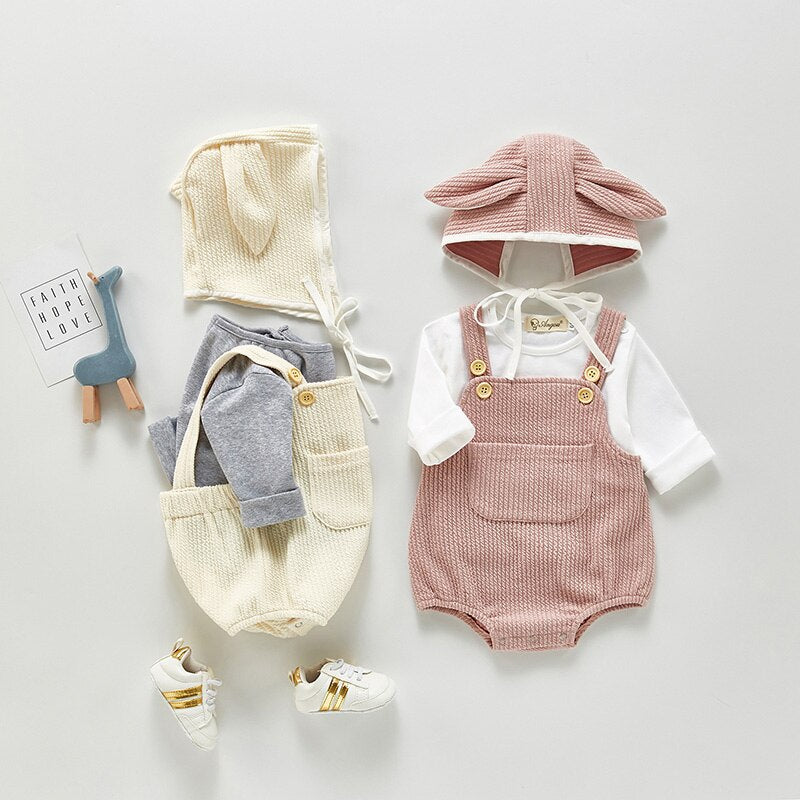 Front Pocket Romper With Bunny Hat