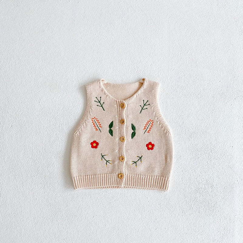 Knitted Embroidered Flower Vest