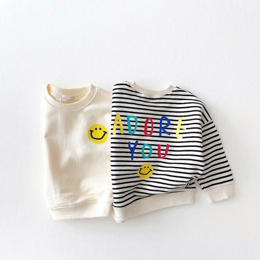 ADORE YOU Beige/Striped Smile Sweatshirt