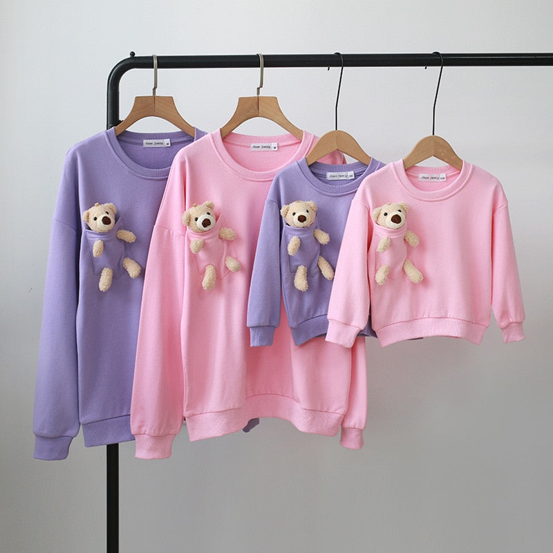 Family Matching Loose Pocket Bear Hoodies