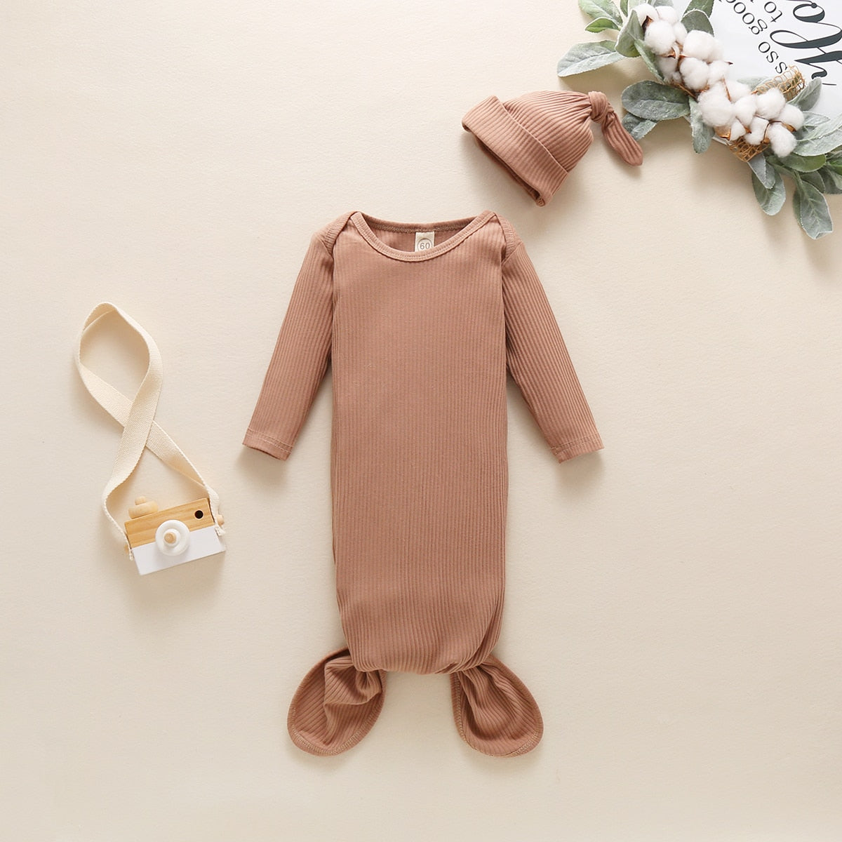 Ribbed Long Sleeve Blanket Swaddle Wrap & Hat