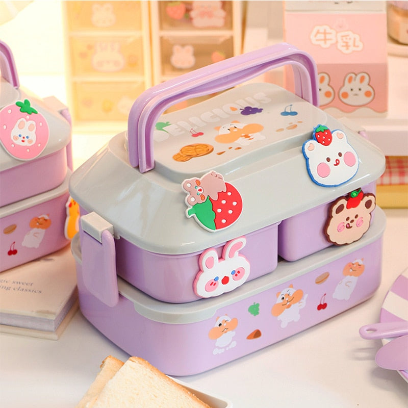 Cartoon Stickers Double Layers Lunch Box