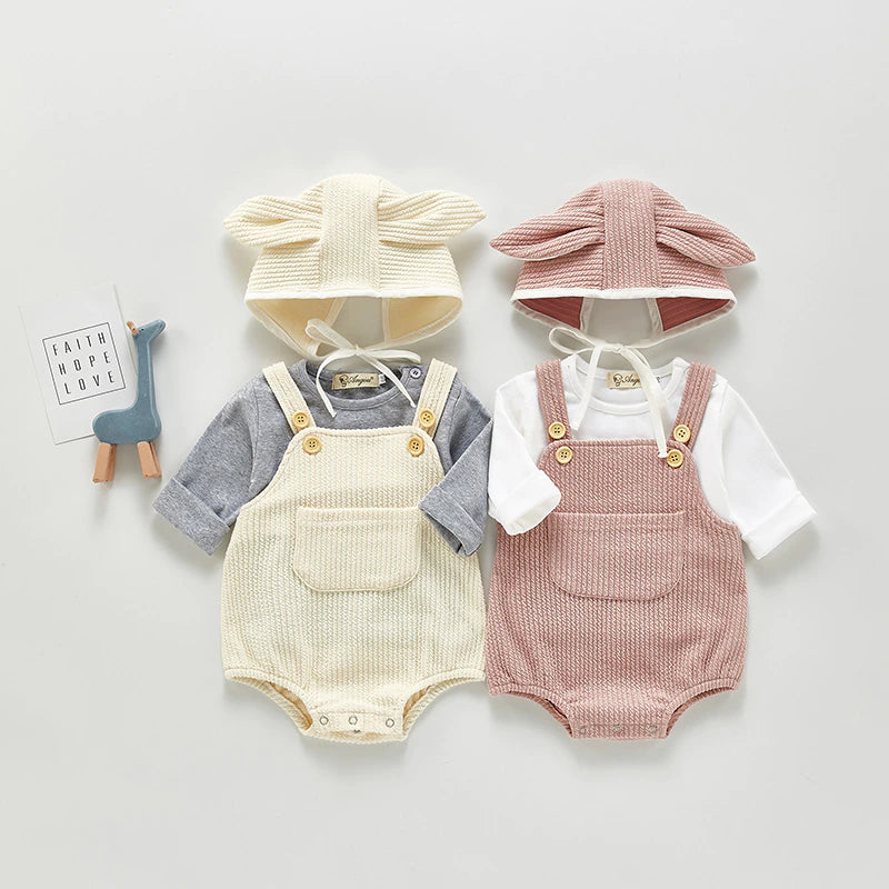 Front Pocket Romper With Bunny Hat