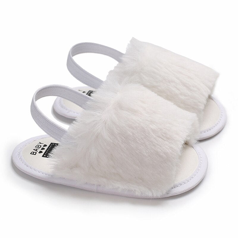 Faux Fur Slippers With Elastic Strap