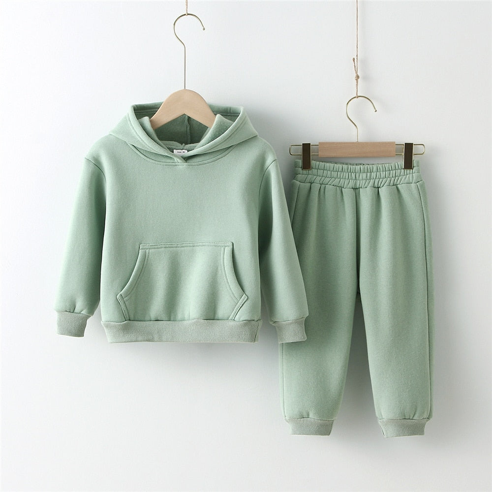 Solid Color Hoodie And Pants Set