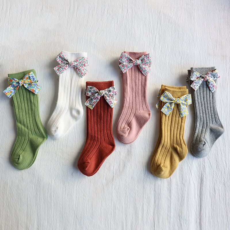 Flower Bows Long Stripped Soft Socks