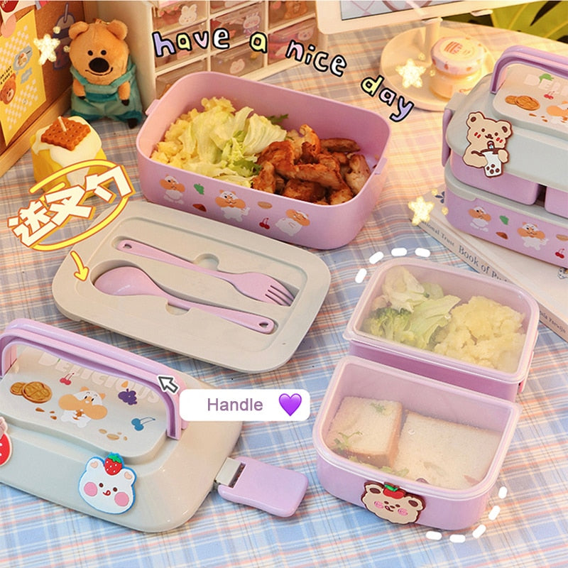 Cartoon Stickers Double Layers Lunch Box