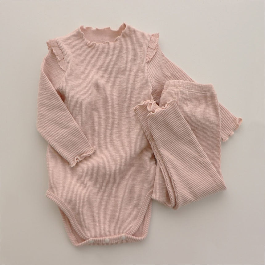 Ruffle Shoulders Bodysuit/Blouse And Pants Pajamas