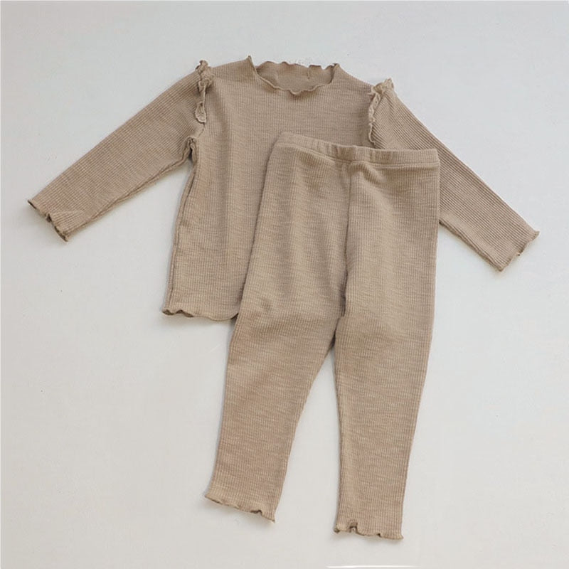 Ruffle Shoulders Bodysuit/Blouse And Pants Pajamas