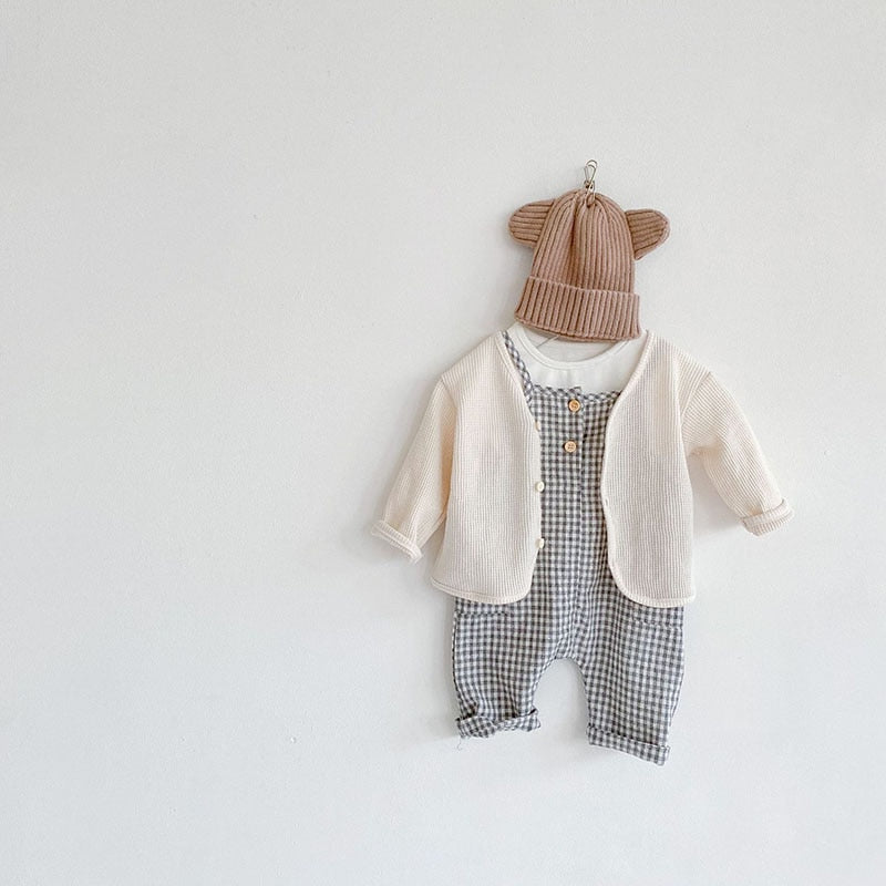 Overall & Blouse & Cardigan Set