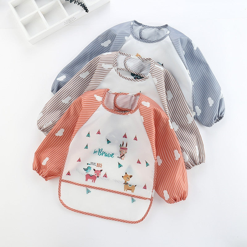 Bird/Deer/Rabbit Long Sleeve Bib With Pocket