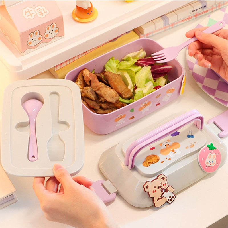 Cartoon Stickers Double Layers Lunch Box