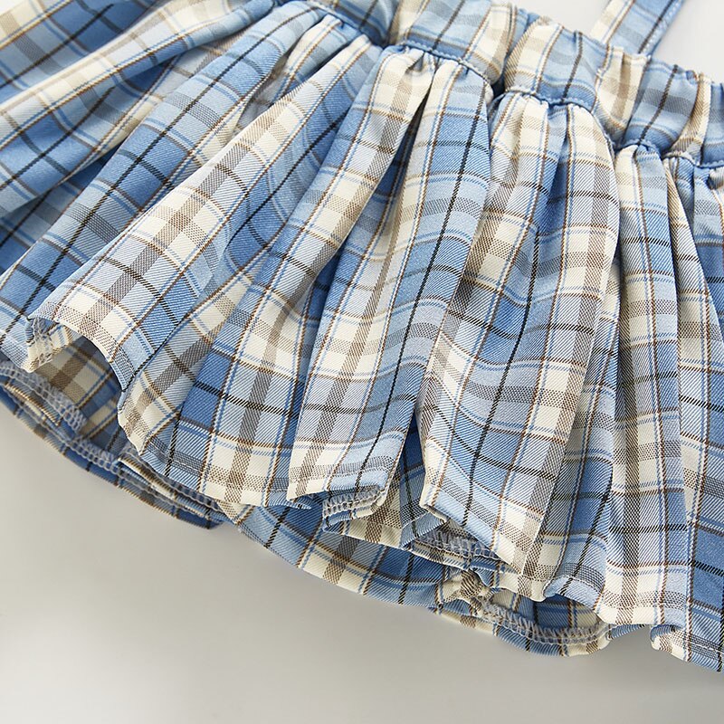 Strap Grid Skirt & Blouse